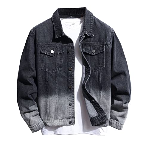 Longbida Classic Jean Jacket For Men,Slim Fit Two-Tone Panelled Denim Jacket(Black Grey,Xl) #TOP14