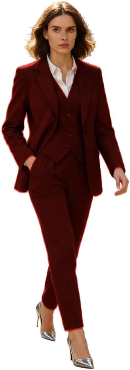 Women Suit 3 PC Set Notch Lapel Business Pants Suit Slim Fit Blazer Vest Pants Prom Tuxedos