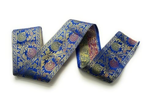 Image of Brocade Ethnic Work 9 Meter Laces and Borders Material for Dresses, Sarees, Lehenga, Suits, Blouses, Dupatta, chunri and Crafts (Royal Blue)