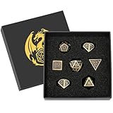 DND Metall Würfel Set, 7-teiliges Polyedrisches Metallwürfel Set, D&D Starterset, DND Geschenke mit Geschenk Box, Rollenspiel Brettspiel Zubehör, D20, D12, 2 D10 (00-90 und 0-9), D8, D6 und D4, Bronze