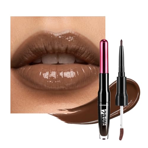 Image of LANGMANNI 2-in-1 Lip Liner & Gloss Duo,Shade 08 Espresso Brown