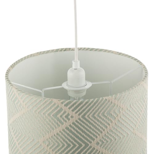 Sleek Duck Egg and Cream Geometric Designer Lamp Shade in Textured Jacquard Fabric | 30cm x 20cm | for Ceiling Pendant or Lamp Base by Happy Homewares - Image 6