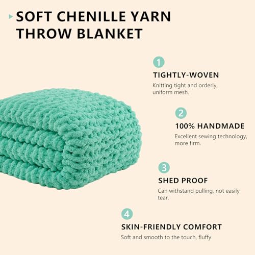Image of L'AGRATY Chunky Knit Throw Blanket for Couch, 60'' x 80'' Knit Throw, Aqua