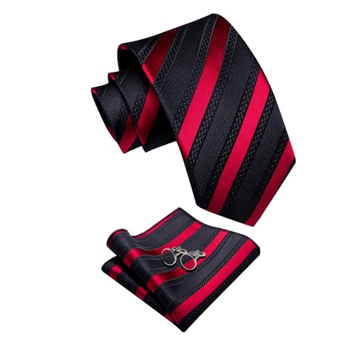Image of YourTies Striped Ties for Men Classic Woven Silk Necktie with Handkerchief Cufflinks Set Formal Business Party Wedding