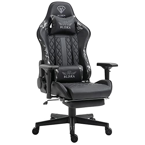 Chaise de gaming avec repose-pieds et accoudoirs ergonomiques 4D – Chaise de gaming aspect siège sport – Chaise gamer avec coussin de soutien dorsal réglable pour une posture assise plus saine,
