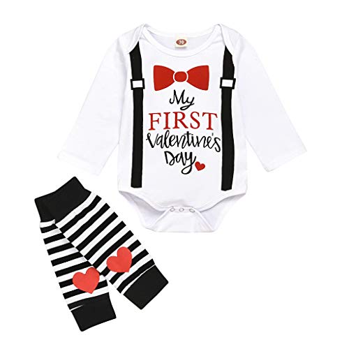 AMOUSTORE Baby Girls Valentine's Day Outfits Toddler Kids Love Heart Print Romper+Leg Warmers 2Pcs Clothes Set White