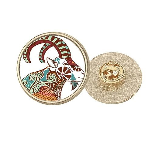 Broche Capricorne ronde en métal doré taille M pour accessoiriser vos vêtements
