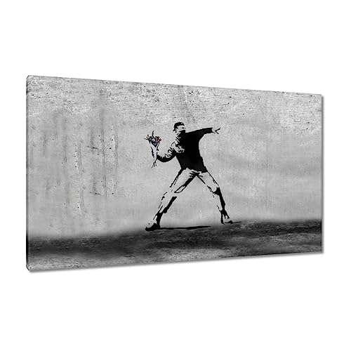 Toile imprimée Banksy Flower Thrower grand format 120x70cm tableau mural