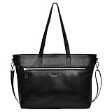 LEABAGS Turin Shopper aus echtem Leder im Vintage Look l Umhängetasche für Damen I Handtasche I Aktentasche mit Laptopfach I Schultertasche I Henkeltasche I 43x13x30 cm I Onyx Black