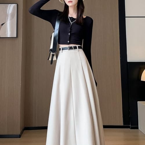 Office Lady All-Match Waist A-Line Skirts, High Waisted A Line Flowy Pleated Fall Winter Skirt with Belt4