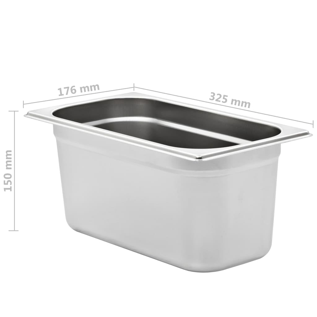 Contenedores Gastronorm GN 1/3, 4 unidades, acero inoxidable, 325 x 176 x 150 mm, 5,7 L, apilables, para Bain-Marie, chafing, dish, buffet, catering, restaurante, cocina, servir, mantener