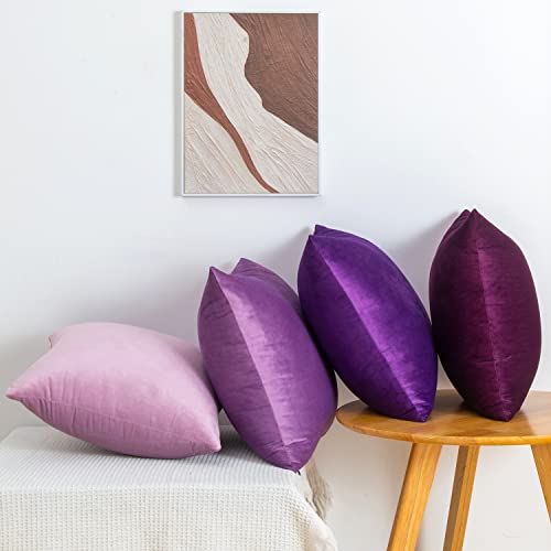 Yonous Purple Combo Set Throw Pillow Covers, Premium Velvet Soft Square Cushion Cases, Decorative Pillows For Sofa Bedroom Car, Set Of 4, 20X20 Inch #TOP3