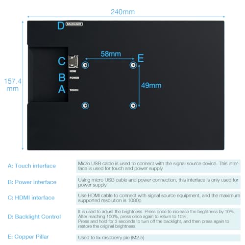Image of Hosyond 10.1 inch IPS LCD Capacitive Touchscreen Monitor HDMI Display 1280x800 for Raspberry Pi 5 /4 /3B+ Xbox PS4 Windows 7 /8 /10