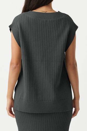 Image of Saodimallsu Womens V Neck Sweater Vest Oversized Ribbed Knit Sleeveless Casual Loose Fit Pullover Tank Top