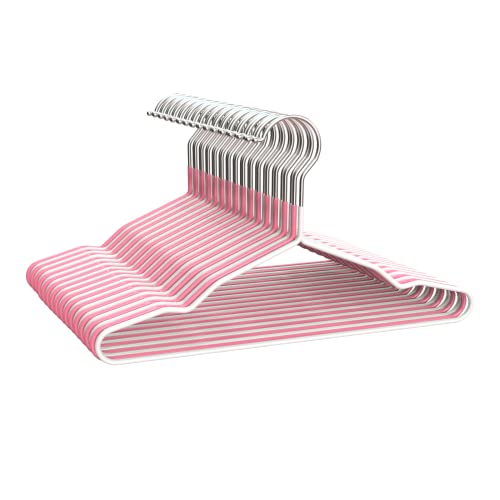 COM FORT HOUSE | Percha Plastico Cadete | Percha Infantil | Color Rosa y Blanco| Percha con Muescas Antideslizantes | 25 cm Largo | Pack 30 Unidades |