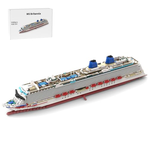 MOC-65198 Luxury Large Cruise Ship Building Blocks Set - MS Britannia, 1/400 Scale Steamship Yacht Boat Model Kit Designed by bru_bri_mocs, Collectible Display Decor Gift for Adult(3586PCS)