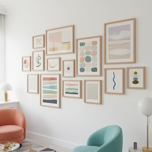 Image of HOTHOUSE Photo Frame For Wall Decor | Wooden Frames For Wall Decoration | Aesthetic Collage Picture Frames | Rectangular Photo Frame For Home Decor Office | Set of 14 (BROWN, Combo-1)