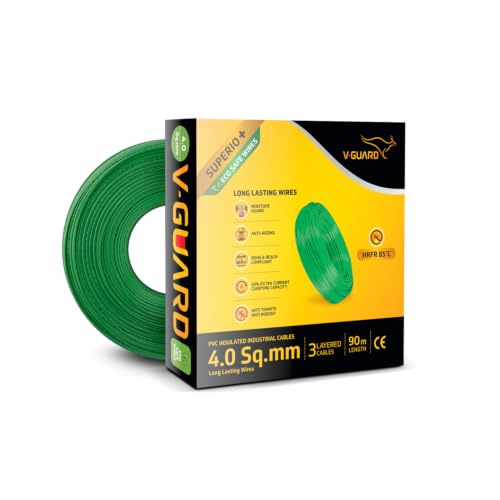 Image of V Guard Superio+ Eco Safe Triple Layered HRFR PVC Wiring Cables (Green, 4 Sqmm)