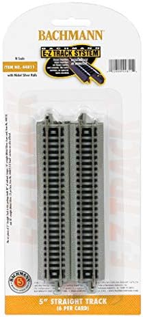 Bachmann Trains - Snap-Fit E-Z TRACK 5 STRAIGHT TRACK 6/card - NICKEL SILVER Rail With Grey Roadbed - N Scale, 8