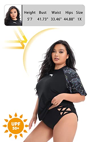 Halcurt Water Tops Women Swimming Plus Size Swim Shirts Rash Guard Top 4X #TOP2