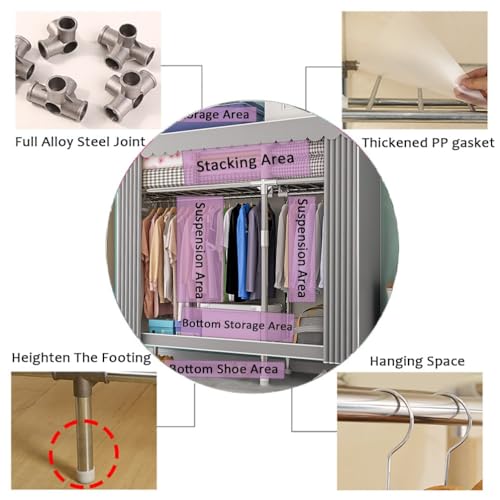 Armario portátil de ropa para dormitorio y balcón con estantes multifuncionales 7