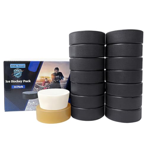 HNK Trend 16 Pcs Ice Hockey Set with 14 Hockey Pucks, 1 Hockey Tape and 1 Stick Wax, Official Regulation Diameter 3", Thickness 1", 6oz, Black, Ready for Hockey Practice and Games