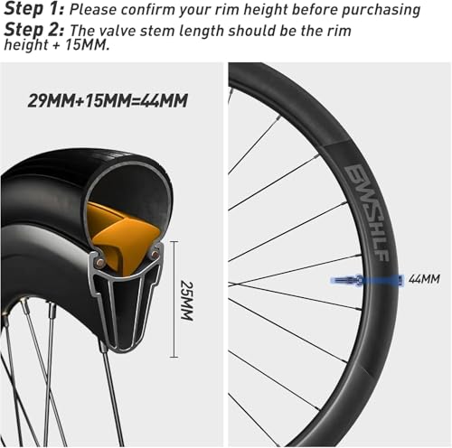 Image of BWSHLF Tubeless Presta Valve Stem 40 /44 /55 /60 /65 /70 /80 /100 mm, Super Light Alloy Presta Valve Stem Kit with Valve Core Remover Tool and Valve Stem Caps - Multiple Color and Size Options(Pair)