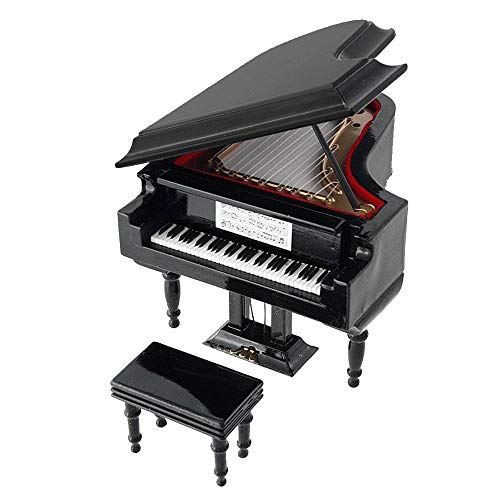 2503-25041-Piano de Cola Decorativo Miniatura en Madera 15 centimetros. Caja de música. con Estuche Cover