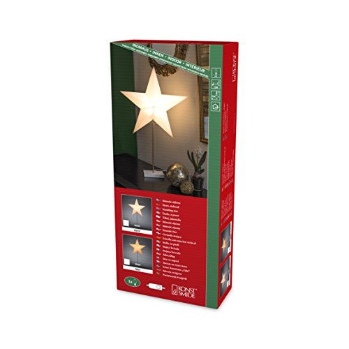 Konstsmide Weißer Papierstern, mit weiß lackiertem Holz-Fuß, 5 Zacken, inkl. Anschlusskabel mit an/aus Schalter, ohne Leuchtmittel, E14 Lampenhalterung, 230V, Innen, weißes Kabel - 1752-220