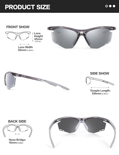 Image of BIRCEN Mens Polarized Sunglasses for Sports: TR90 Lightweight Sun Glasses Wrap Around Shades for Fishing Driving Cycling