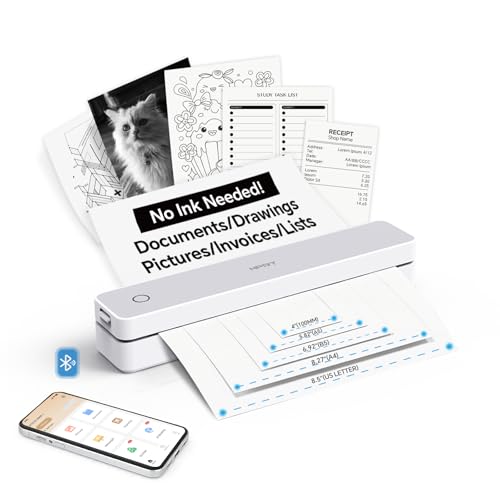 Image of HPRT Portable Thermal Printer-Inkless Printer, Supports Thermal Paper&Labels, Multi-User Bluetooth, Compatible with iOS /Android /Laptop for Home /School /Travel,MT610 White-203dpi+10sheets