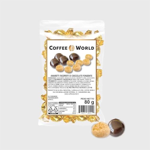 Ciocoworld 480 gr - Amaretti blandos recubiertos de chocolate negro, pequeños chocolates en una porción Coffee World (6 bolsitas de 80g)