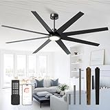 CubiCubi Ceiling Fans with Lights, 72 Inch Industrial/Modern Ceiling Fan with Light and Remote/APP Control, Kitchen Living Room Indoor Use, 35W, 3CCT, Stepless Dimmable, Quiet, Reversible, Black