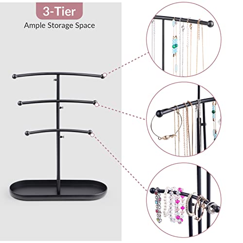 Szqinji Jewelry Stand Organizer, Metal Jewelry Tree Holder 3-Tier Jewelry Storage Tower For Necklace Display, Earring Hanging Black #TOP4