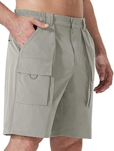 Mens Cargo Hiking Shorts Quick Drying Outdoor Golf Shorts with Multi Pockets for Camping Fishing Casual Work Travel(Khaki L)