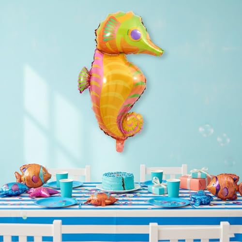 Image of Rozi Decoration Seahorse Shape Foil Balloon for Birthday Parties Decoration, Ocean Theme Balloon for Kids Celebration, Pool Party, Beach Theme Event and Underwater Decor Pack of 1