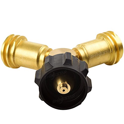 Shinestar Propane Tank Splitter With Valves, Propane Y Splitter Adapter For Gas Grills, Camping Stoves, Gas Burners, Heater And More, Solid Brass #TOP1