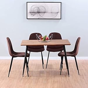 GOLDFAN Eettafel en stoelen Set 4 houten rechthoekige keukentafel en kunstlederen stoelen eetkamerset, 120 cm (blauw)