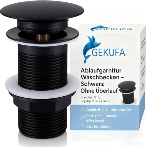 Universal Ablaufgarnitur Waschbecken Ohne Überlauf Schwarz - Pop Up Ablaufventil Waschbecken Click Clack Abflussgarnitur Waschbecken