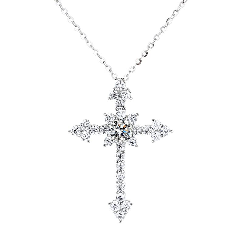 Collier croix moissanite 1 carat idée cadeau femme bijoux diamant de couleur D