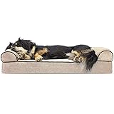 FurHaven Orthopedic Faux Fleece & Chenille Sofa-Style Couch Pet Bed for Dogs and Cats, Cream, Medium