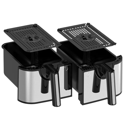 EMtronics Accessories RLDR91SL 9L Double Basket Air Fryer Replacement Drawer Set (1 and 2) with 2 Crisper Racks for EMAFDD9LSL / EMDAF9LD+ in Stainless Steel