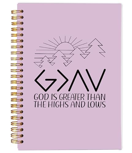 Ecezatik God is Greater Than the Highs and Lows Christian Notebook Journal - Christian Gifts for Women, Bible Journal for Note Taking, Bible Journaling Notebook, Purple Spiral Notebook 5.5x8.3