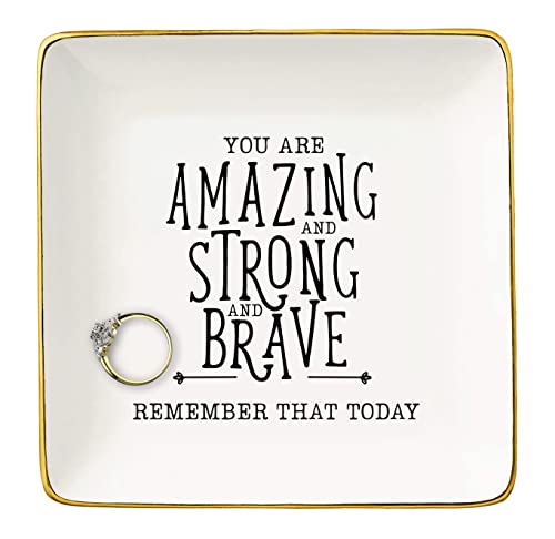 NZY Trinket Tray Ring Dish Jewelry Holder Gifts for Daughter,Niece,Granddaughter,Mom,Best Friend,Sister,Coworker,Nurse, Teacher,Wife,Grilfriend-You Are Amazing and Strong-Inspirational Gifts