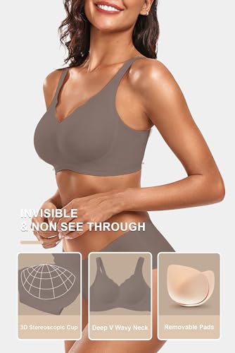 Image of Vertvie Women Seamless Jelly Bras No Underwire Supportive Wireless Push Up Full Coverage Bralette Comfy Scalloped T-Shirt Bra