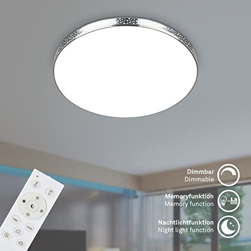 BRILONER Leuchten - LED Bad Deckenleuchte Glitzereffekt, RGB Badlampe, IP44 LED Badezimmerlampe, Farbtemperatur einstellbar, Chrom, 355x65 mm (DxH), 3679-018