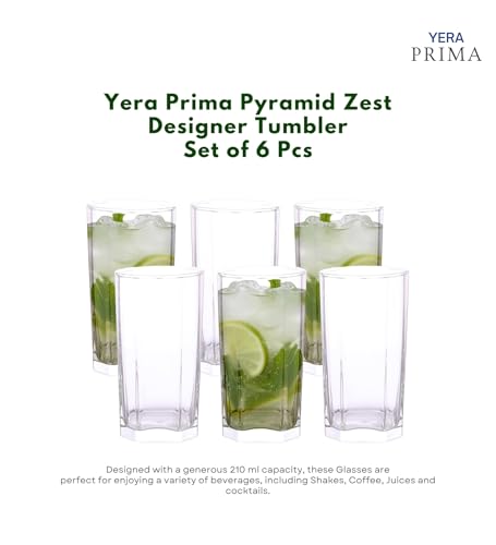 Image of Yera Prima Pyramid Zest Designer Tumbler Set of 6, 210 ml Each | Tumblers for Water, Cold Drinks, Juice | Dishwasher Safe | for Daily use & Gifting