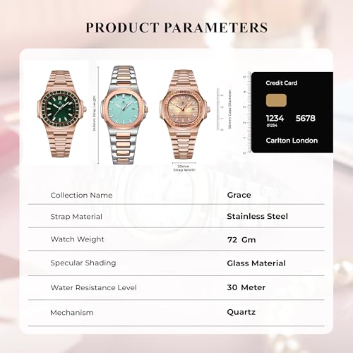 Image of Carlton London Grace Women Analog Watch, Round Dial, Stainless Steel Strap, Quartz Movement, Multi Color Strap, Date Display, 30M Water Resistant