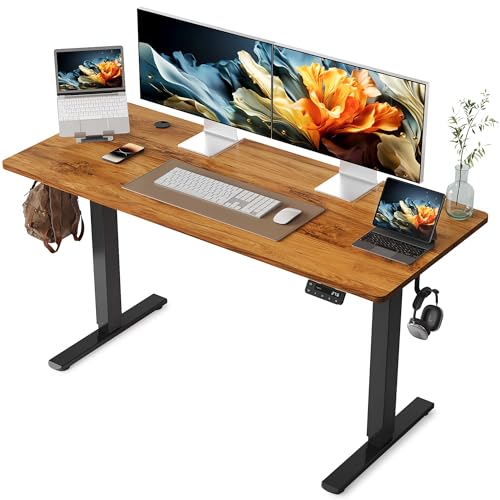 YIHAYO Electric Standing Desk, 55 x 24 Inches Stand Up Desk with Splice Board, Adjustable Height Desk, Computer Desk for Home Office, Black Frame/Rustic Brown Top