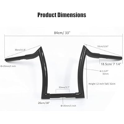 1 1/4 Black Ape Hanger Handlebar Compatible for Harley 883 1200 Sportster XL Softail FLST FXST Dyna, Road King 1994-2023, Road Glide 1998-2013 Motorcycle 12 inch Rise